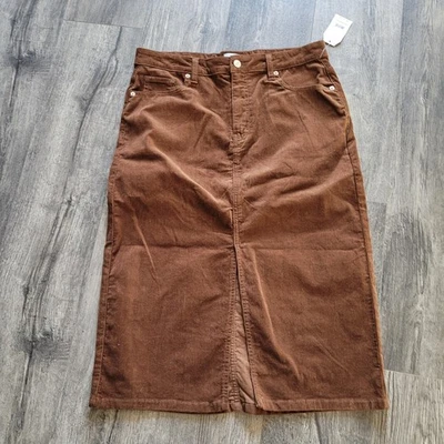 New NWT Time and Tru Women's Denim Coffee Brown Corduroy Pocketed Skirt Size 10 - Image 1 of 4