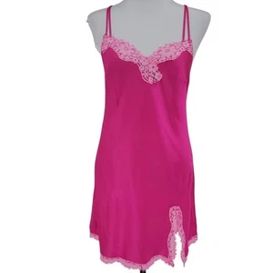 Victoria's Secret Hot Pink Mini Slip Dress Fairy Core Lingerie Lace Trim Size S - Picture 1 of 10