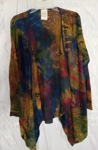 Fleur de Lis Gr. L abstrakte bunte Kunst strukturierte offene Strickjacke fließend - Bild 1 von 9