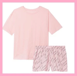 NEW Victoria’s Secret Lightweight Cotton Pajama Short Set Pink Teejama Pj Set S - Picture 1 of 2