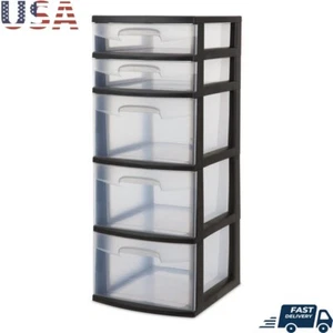 5 Drawer Storage Tower Organizer Toys Bathroom Supplies Office Crafting Black - Picture 1 of 5