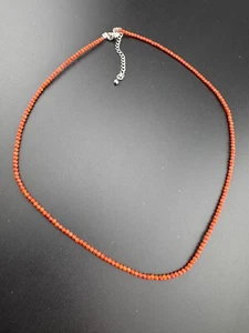 Natural Faceted Red Agate Necklace, 2mm Beads, 16-Inch Length, Elegant Gemstone - Picture 1 of 7