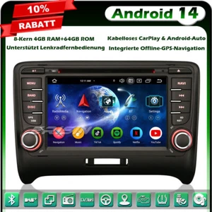 64GB Android 14 DVD DAB+ Autoradio GPS Navi Für AUDI TT MK2 CarPlay Wifi BT 5.0 - Bild 1 von 24
