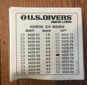 U.S. Divers Aqua Lung Left Rx Dive Mask Glass Lens -4.5 5025-78 New (67) - Picture 1 of 3
