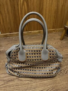 Big Buddha Vegan Leather Metallic Gold Blue Burnt Orange Woven Bag - Picture 1 of 11