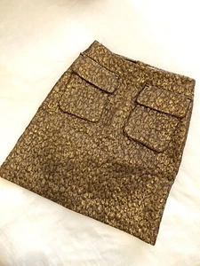 ROCHAS Bronze Metallic Mini Skirt Mod Leopard Jacquard Size 38 Au 8-10 Byzantine - Picture 1 of 4