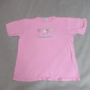Bahamas T-Shirt Girls XL Pink Palm Trees Tropical Caribbean Short Sleeve Tee - Picture 1 of 9