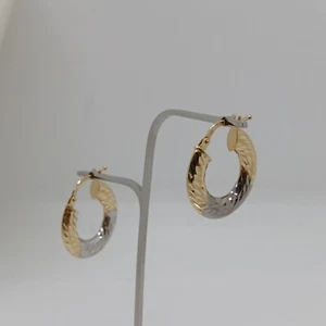 Pendientes de Aro A Sección Plana de Oro Amarillo Y Blanco 18KT 2,7 Gr. (7412) - Imagen 1 de 11