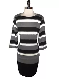 NEW RONNI NICOLE Size 16 Sheath Dress Black Ivory Grey 3/4 Sleeve Ponte Knit - Picture 1 of 5