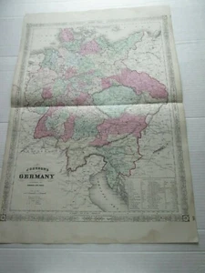 (1) 1865 MAP "GERMANY" 1866 JOHNSON'S FAMILY ATLAS - Picture 1 of 12