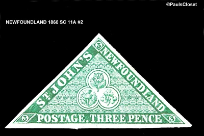 CANADA NEWFOUNDLAND  1860 SC 11A ROSE, THISTLE, & SHAMROCK 3p GREEN MNG VF - Image 1 of 2