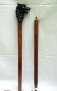 Vintage Brown/Brass Made Walk Sticks Wooden Walking Canes ~ Vintage Wolf He - Picture 1 of 3
