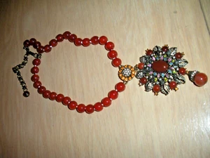 Heidi Daus coral beads with medallion covered with rhinestones and beads - Picture 1 of 2