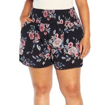 Pantalones Cortos Estampados Tres Lunares Damas Negro Hibisco Floral XXL 18/20 Foto 1 de 2