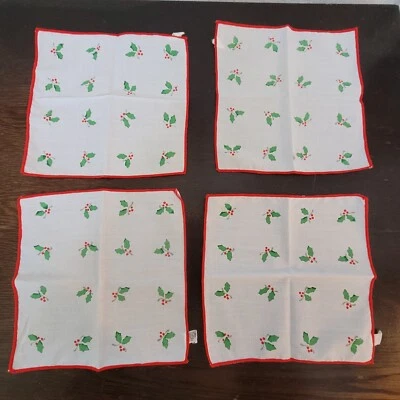 Lote de 4 servilletas vintage de Navidad Lillian Vernon Holly 8" x 8" Hong Kong Foto 1 de 4