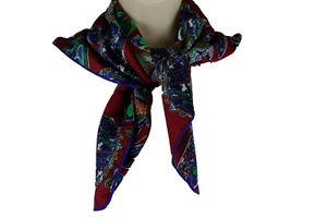 Bufanda de seda para cuello de mujer súper única geométrica moderna floral roja azul futurista - Imagen 1 de 12