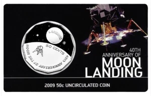 AUSTRALIA • 2009 • Moon Landing Coloured 50 Cent Coin on Card - Picture 1 of 2