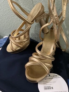 CHANEL PARIS RUNWAY CC LOGO GOLD LEATHER ART HEEL SEXY~WRAP UP~KNEE~CLUB SHOES - Picture 1 of 22