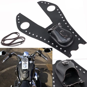 Motorcycle PU Leather Gas Tank Bag Cover Pad With Pouch For Harley Softail - Picture 1 of 12