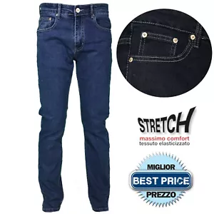 Jeans Uomo Cotone 5 Tasche Regular Fit Gamba Dritta Elasticizzato Pantalone Deni - Afbeelding 1 van 10