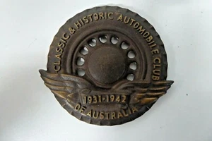 VINTAGE CLASSIC HISTORIC AUTOMOBILE CLUB AUSTRALIA BRONZE CAR HOOD EMBLEM BADGE - Picture 1 of 6