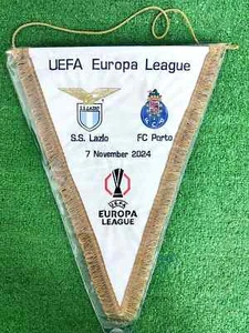 GAGLIARDETTO DA GARA PENNANT LAZIO PORTO NO MAGLIA SHIRT MATCH WORN - Foto 1 di 3