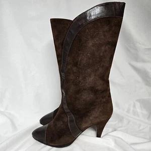 Botas de Colección Marrón 36 Marrón Gamuza Cuero Borde Tacón Medio Pantorrilla - Imagen 1 de 15