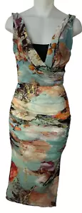 Jean Paul Gaultier Soleil M Ruched Romantic Floral Dress Blue Fairy Knee Length - Picture 1 of 12