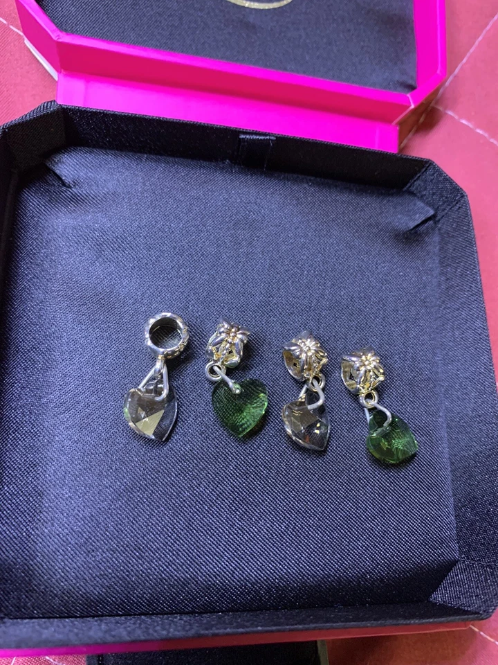 Brighton Crystal Heart Green/clear Dangle Bracelet Charm (4) Discontinued - Image 1 of 4