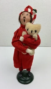 1985 Byers Choice Carolers Boy in Nightshirt Teddy Bear Semi-Bumpy Base Signed - Bild 1 von 10