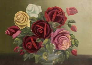 Antique original oil painting still life with flowers - Picture 1 of 16