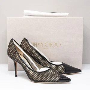 Jimmy Choo Love 85, Size 35.5 (5.5 US) Asymmetrical Mesh Black Leather Heels - Picture 1 of 8