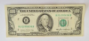 1985 $100 One Hundred Dollar Bill, Federal Reserve Note Serial # B21295636B - Picture 1 of 2