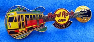 WARSAW POLAND YELLOW ERROR VERSION RAIL TRAM CAR GUITAR Hard Rock Cafe PIN LE - Picture 1 of 1