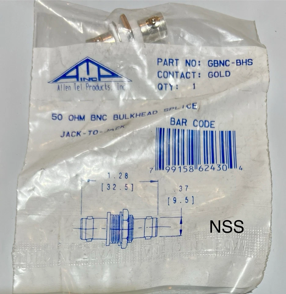 Allen Tel Products GBNC-BHS 50 OHM BNC Bulkhead Splice Jack To Jack New in Pkg - Image 1 of 1
