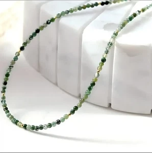 ✅ Moosachat Edelstein Halskette Grün Gold Natürliche Stein Perlen Kette Damen ✅ - Bild 1 von 7