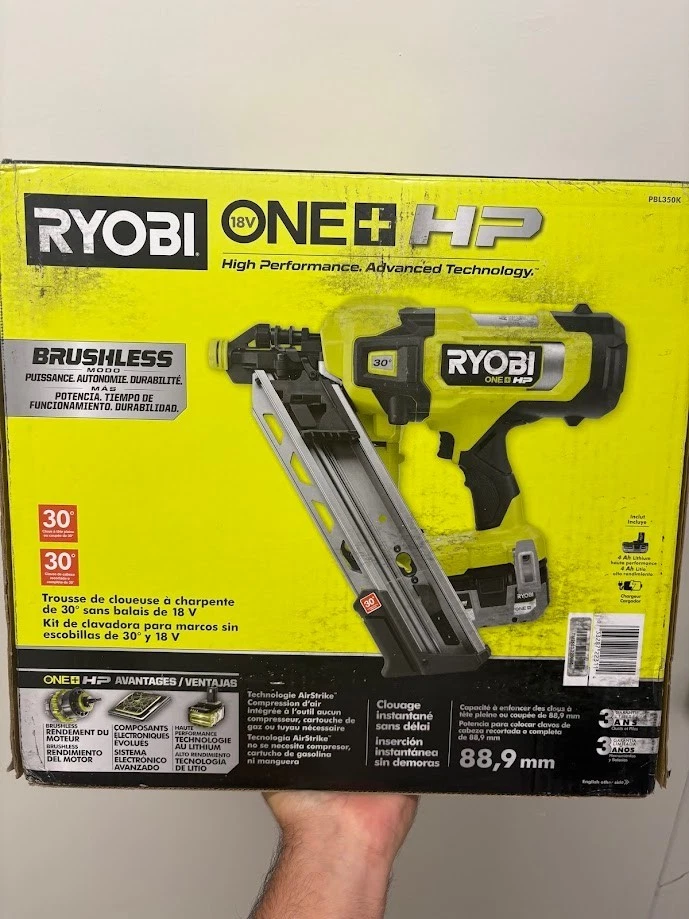 Ryobi One HP 18V AirStrike 30° Framing Nailer W/ Charger 4 Ah Battery PBL350KN
