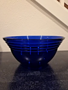 Bormioli Rocco Cobalt Saphir Blue Ribbed Glass Bowl 11.75” Italian Vintage - Picture 1 of 7
