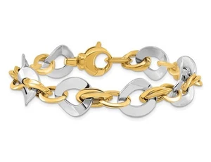 14K Yellow and White Gold Two-tone Polished Link Bracelet  (8 inches) - Picture 1 of 5