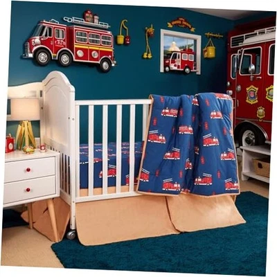  Juego de cama de cuna para camión de bomberos para bebé 100 % 6 piezas azul Foto 1 de 4