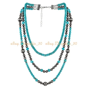 Moda Para Mujer Boho Bohemio Azul Turquesa Cadena Distintiva Collar Joyería - Imagen 1 de 2