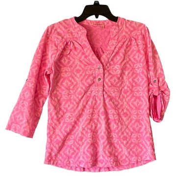 Fresh Produce 女式粉色 XS 棉 3/4 袖纽扣上衣 — 第 1/4 张图片