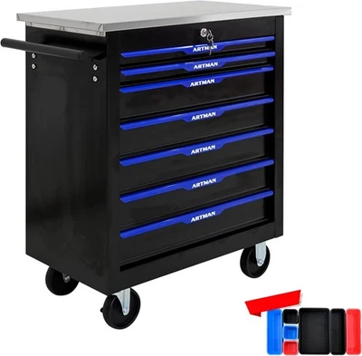 4/5/6/7 Drawers Tool Cart on Wheels,Lockable Rolling Tool Chest Tool Storage Box - Image 1 of 4