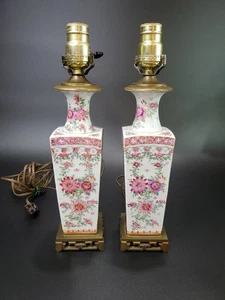 Paar antike chinesische Vasen Lampen Export Canton Famille Rose Porzellan spät Qing  - Bild 1 von 15