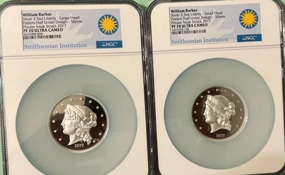 2017 William Barber 2.5oz 1877 Half-Union Larg & Small NGC PF70 UC Two Coin Set - Image 1 of 4