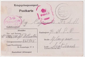 WW2 Argyll and Sutherland Highlanders Prisoner of War Card 1943 Stalag IV-B - Picture 1 of 3
