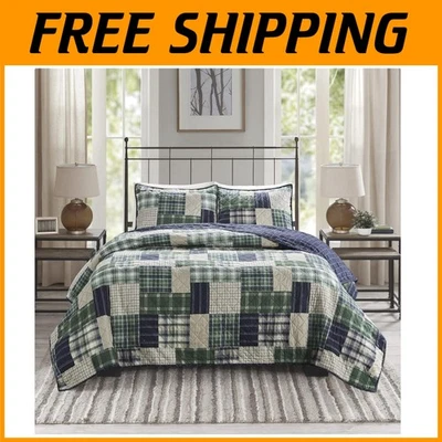 Rustic Timber Reversible Coverlet Set for Full/Queen Beds - 3 Piece Ensemble - Image 1 of 4