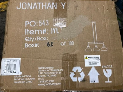 Jonathan Y Marlowe 32,5 pulgadas Colgante lineal transparente de bronce frotado con aceite de 3 luces Foto 1 de 3