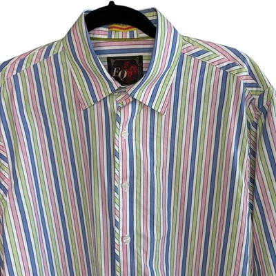 EQ Equilibrio Rooster Men's Colorful Striped Button Front Long Sleeve Shirt  - Image 1 of 4