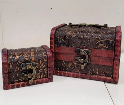 Wooden Decorative storage Gift Boxes Trunk Box For Gifting jewelry box 2 Piece. - Image 1 of 4